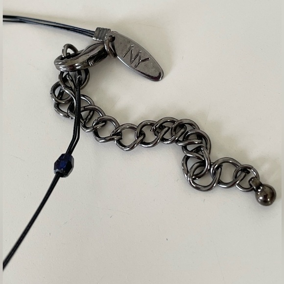 Purple Beaded Necklace with Large Gem Medallion on Black Wire - Picture 6 of 13